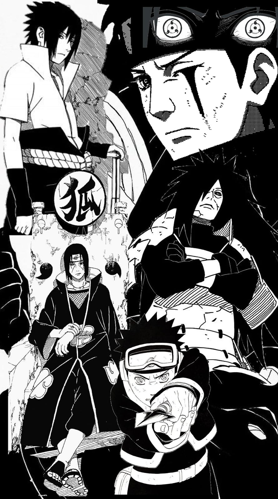 Naruto Uchiha Clan Manga Collage Featuring Sasuke Itachi Madara and Obito Sharingan HD phone wallpaper