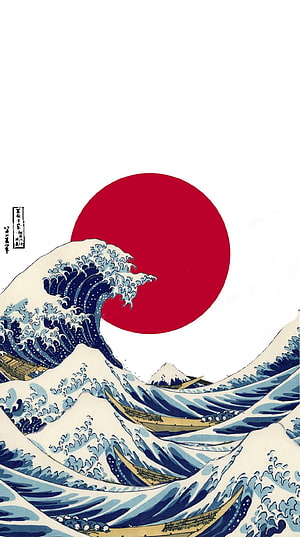 The Great Wave off Kanagawa with Japanese Flag Red Sun Circle Art Print HD phone wallpaper
