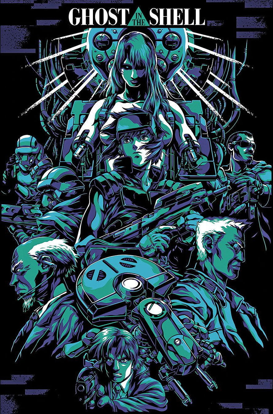 Ghost in the Shell Anime Poster Featuring Major Motoko Kusanagi and Tachikoma Unit HD phone wallpaper