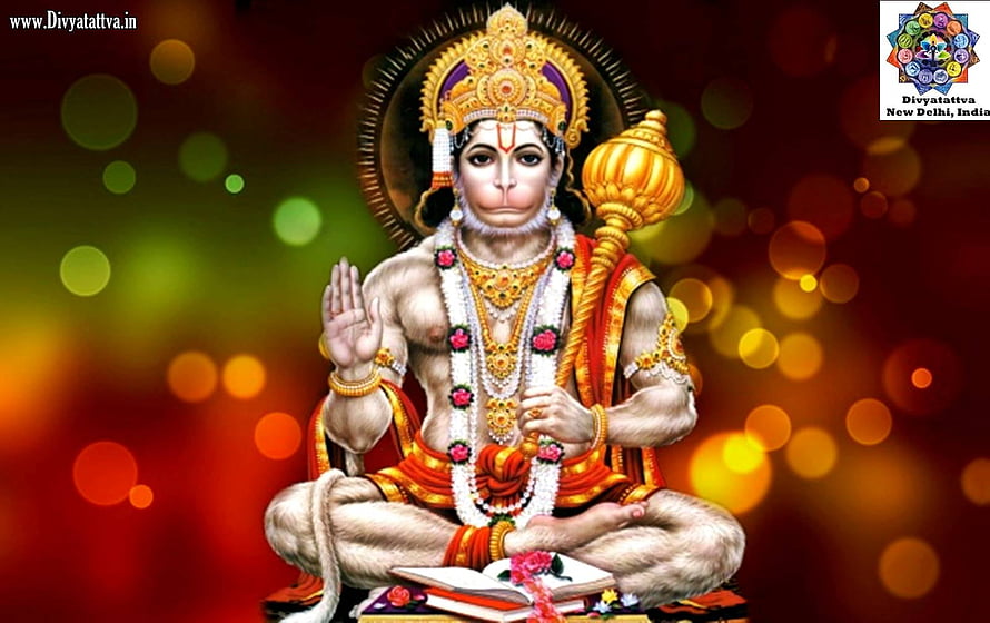 Hanuman Ji in Meditative Pose with Gada and Sacred Text on Vibrant Bokeh Background, Best Hanuman God Hindu Spiritual Background Hanuman ji New Full of Hanumanji , Hanuman PC HD wallpaper