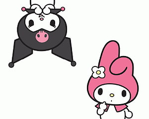 Kuromi and My Melody Cartoon Characters on White Background HD wallpaper
