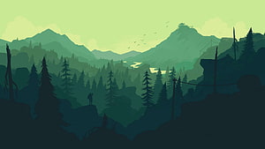 Serene Green Mountain Landscape With Lone Hiker And Pine Forest HD wallpaper