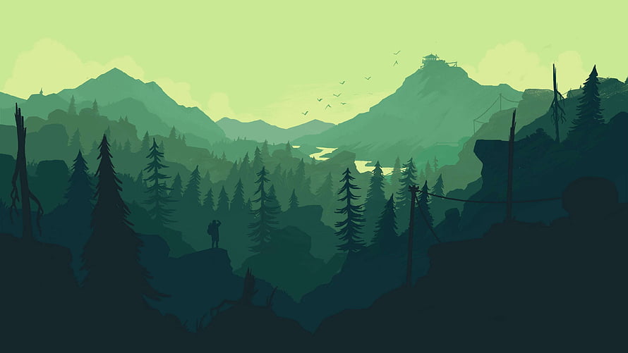 Serene Green Mountain Landscape With Lone Hiker And Pine Forest HD wallpaper