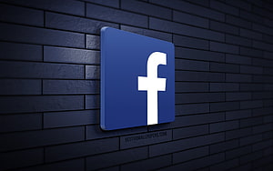 Facebook 3D Logo Mounted on Dark Blue Brick Wall HD wallpaper