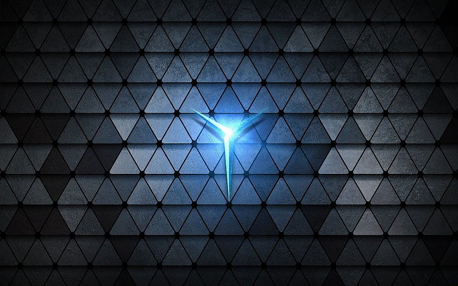 Lenovo Legion Y540 glowing blue logo on dark geometric triangle pattern background HD wallpaper