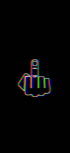 Neon Glitch Middle Finger Outline on Black Background HD phone wallpaper