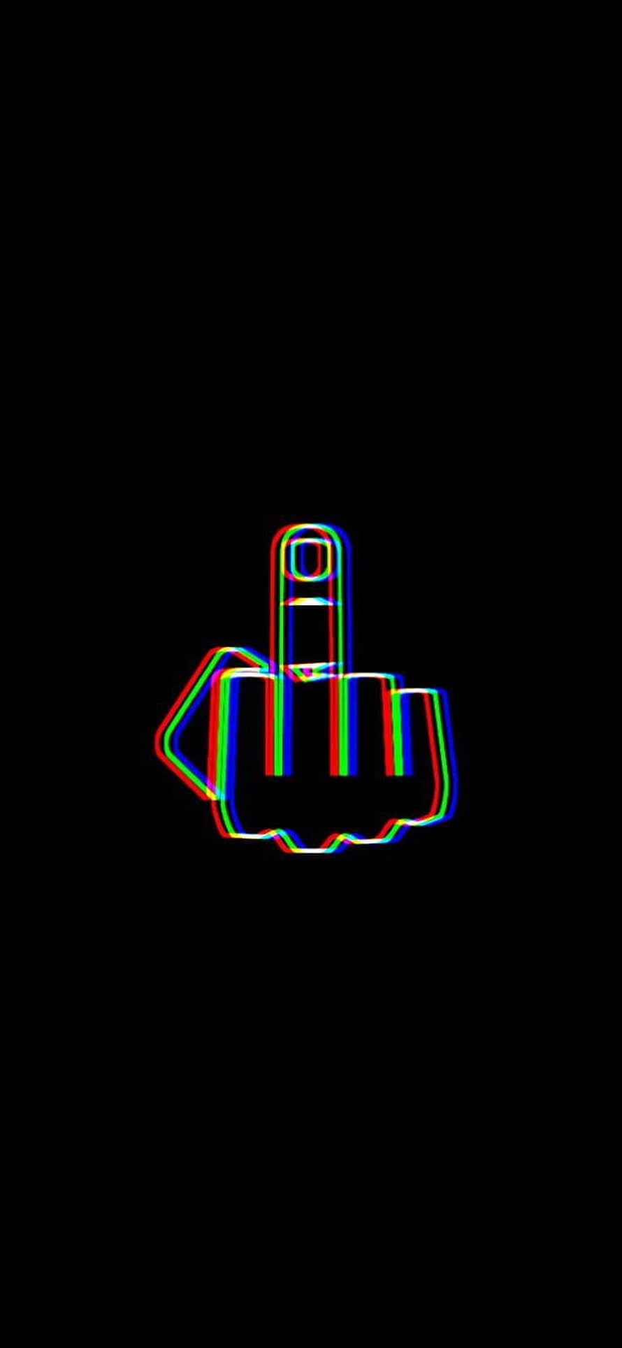 Neon Glitch Middle Finger Outline on Black Background HD phone wallpaper
