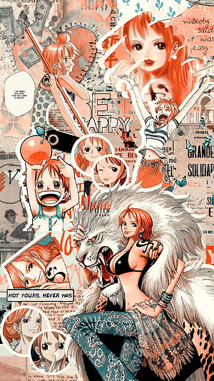 Nami One Piece Anime Character Collage Wallpaper HD phone wallpaper