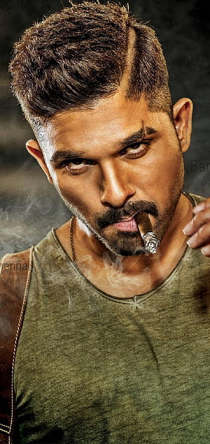 Allu Arjun intense close-up portrait smoking cigar in green t-shirt HD phone wallpaper