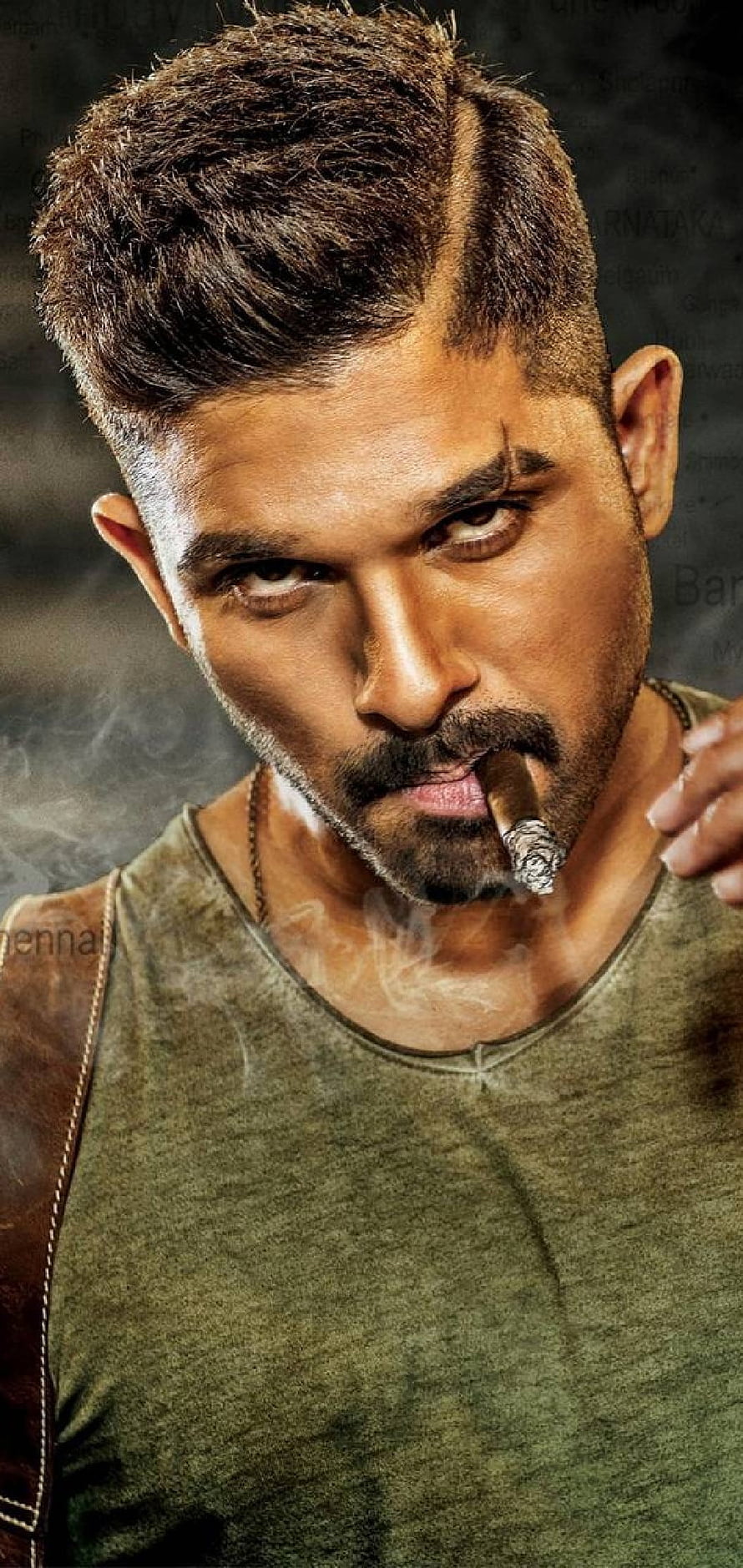 Allu Arjun intense close-up portrait smoking cigar in green t-shirt HD phone wallpaper