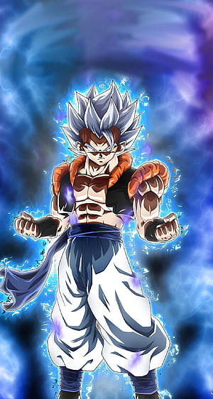 Super Saiyan Anime Warrior with Silver Hair and Blue Aura HD phone wallpaper
