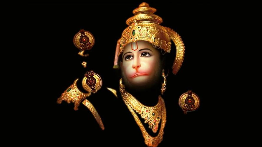 Lord Hanuman Portrait with Golden Crown and Jewelry on Black Background, Lord Hanuman ji in 2019. Hanuman, Hanuman PC HD wallpaper
