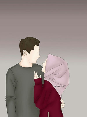 Romantic Digital Illustration of a Couple Embracing with Woman in Hijab, Romantic Cartoon ideas. anime muslim, islamic cartoon, cute muslim couples HD phone wallpaper