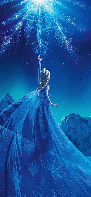 Elsa from Frozen Reaching Toward a Glowing Aurora in a Flowing Ice Gown HD phone wallpaper