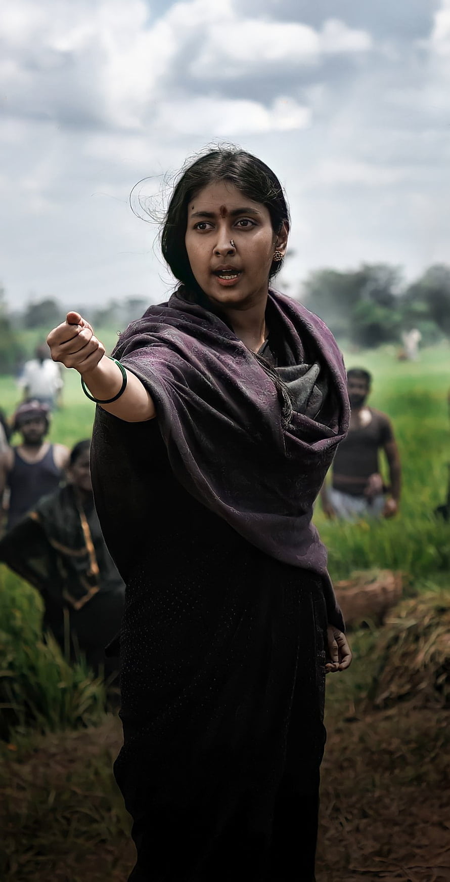 KGF Chapter 2 Mother Ma Pointing in Rural Field Scene HD phone wallpaper