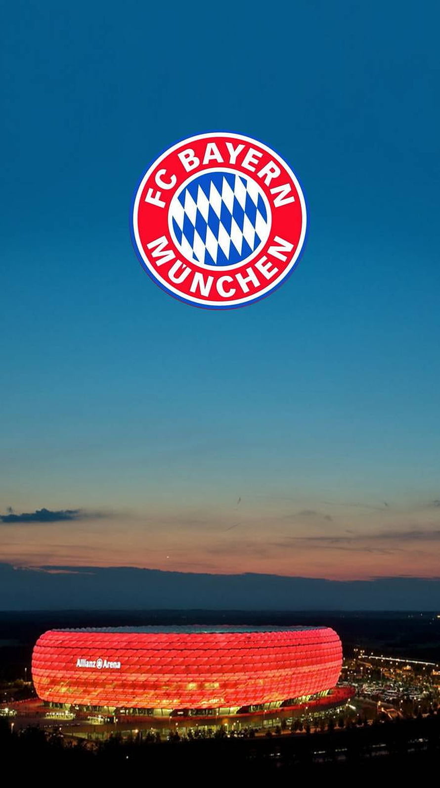 FC Bayern München Crest Above the Glowing Allianz Arena at Dusk HD phone wallpaper