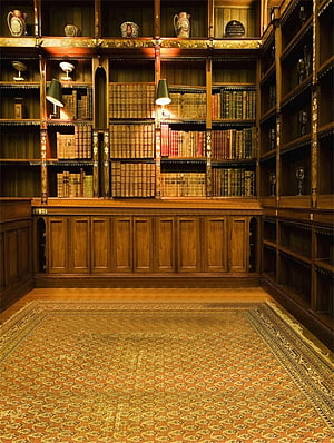 Classic Library Interior With Antique Wooden Bookshelves And Vintage Books HD phone wallpaper