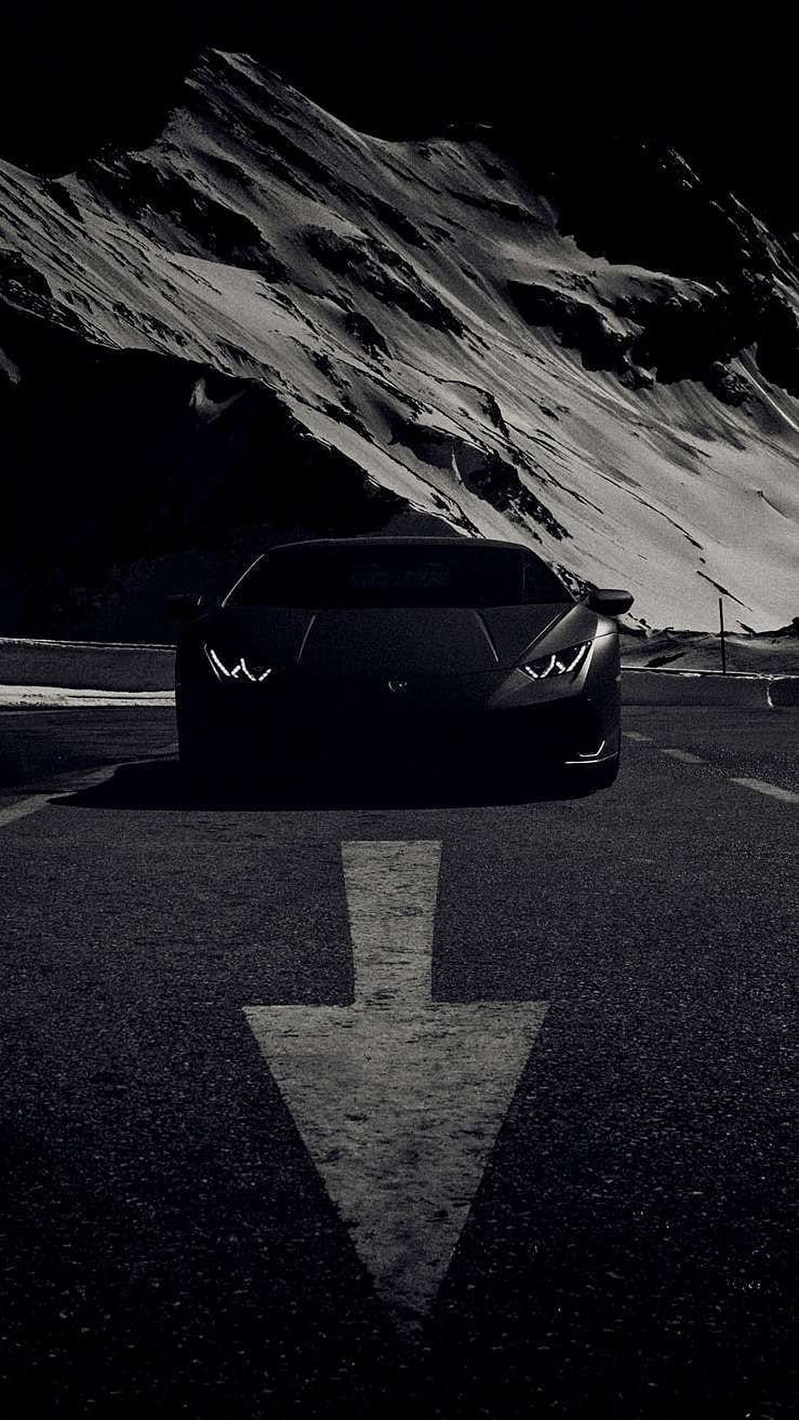 Matte Black Lamborghini Huracan on a Mountain Road at Night HD phone wallpaper