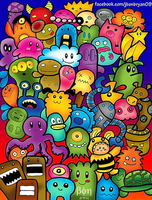 Vibrant Collection of Cute Cartoon Monsters and Doodle Characters HD phone wallpaper