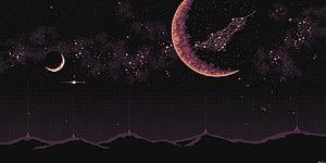 Stylized Night Sky with Crescent Moons and Star Constellations Over Mountain Silhouettes HD wallpaper