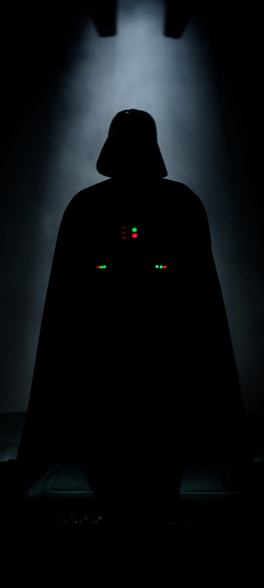 Darth Vader Silhouette in Dark Mist with Glowing Chest Panel Lights HD phone wallpaper