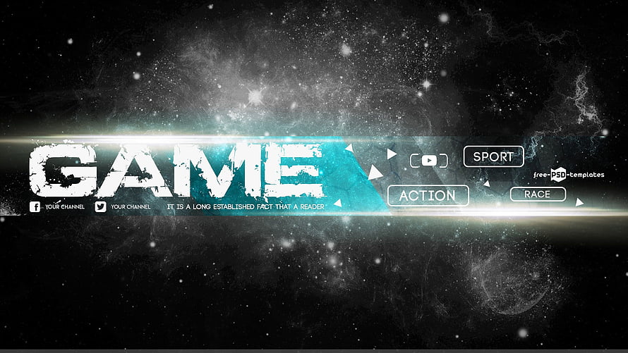 Gaming YouTube Banner Template with Galaxy Background and Blue Neon Accents HD wallpaper