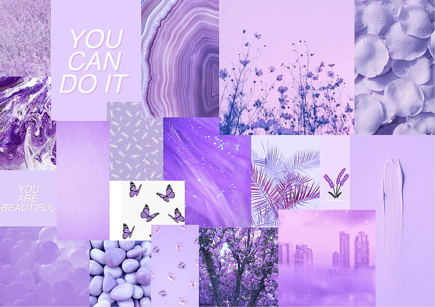 Purple Aesthetic Collage Wallpaper With Motivational Quotes, Flowers, and Nature Textures HD wallpaper