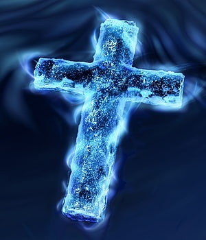 Glowing Blue Ice Cross with Ethereal Light and Frosty Texture HD phone wallpaper