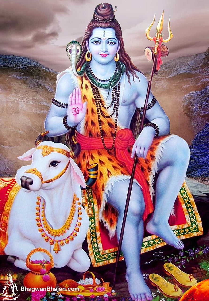 Lord Shiva Seated on Nandi with Trishul and Snake in Traditional Indian Art HD phone wallpaper