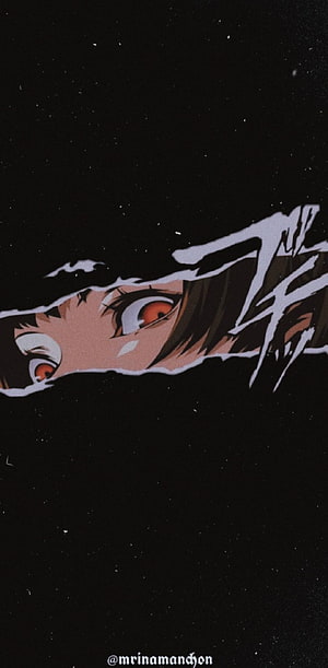Anime Girl With Red Eyes Peeking Through Torn Paper On Black Background HD phone wallpaper