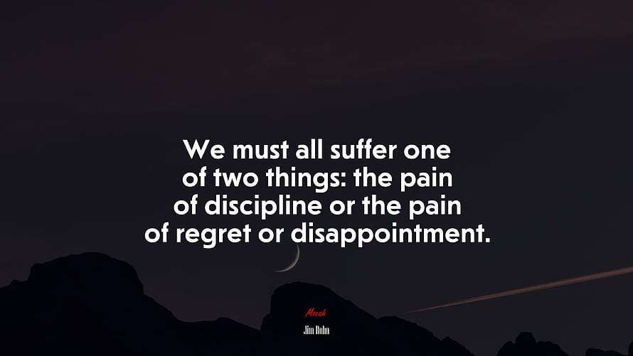 Jim Rohn Discipline Quote on Dark Mountain Silhouette with Crescent Moon and Star Trail HD wallpaper