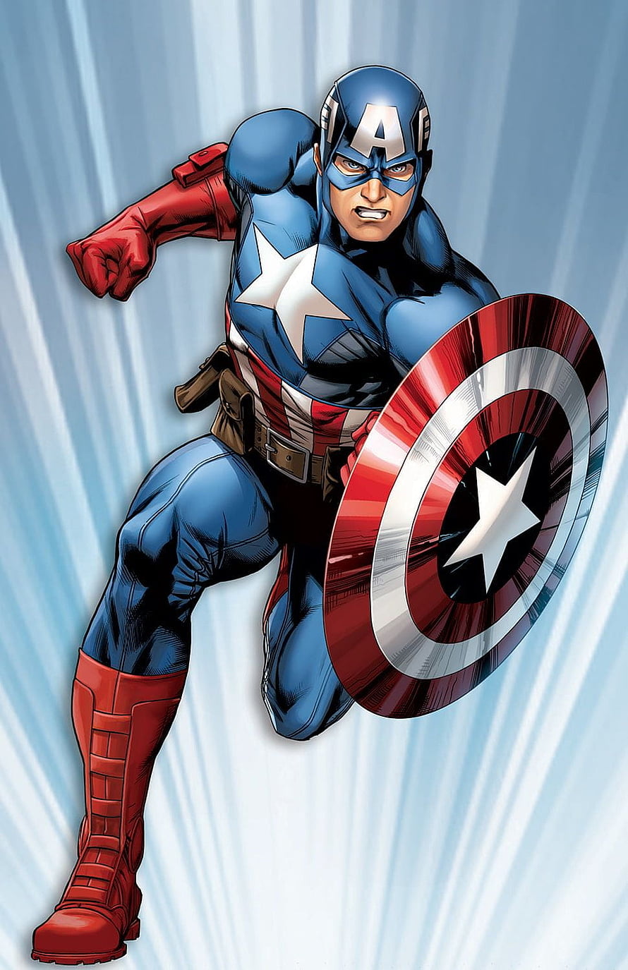 Captain America Comic Book Illustration in Dynamic Action Pose with Shield HD phone wallpaper