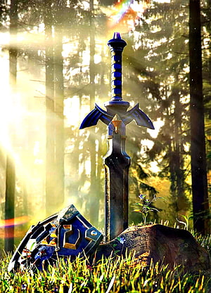 Master Sword from The Legend of Zelda Planted in Sunlit Forest HD phone wallpaper
