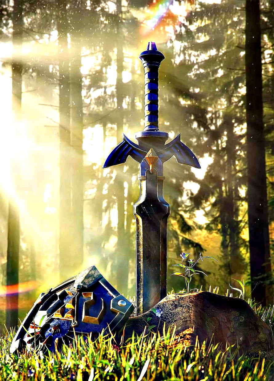 Master Sword from The Legend of Zelda Planted in Sunlit Forest HD phone wallpaper