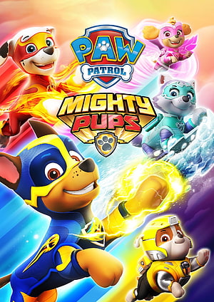Paw Patrol Mighty Pups Superhero Team Action Poster with Dynamic Energy Effects HD phone wallpaper