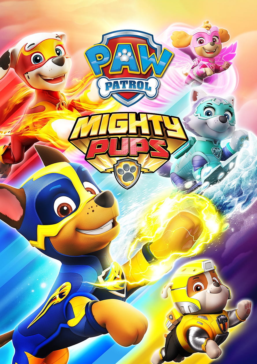 Paw Patrol Mighty Pups Superhero Team Action Poster with Dynamic Energy Effects HD phone wallpaper