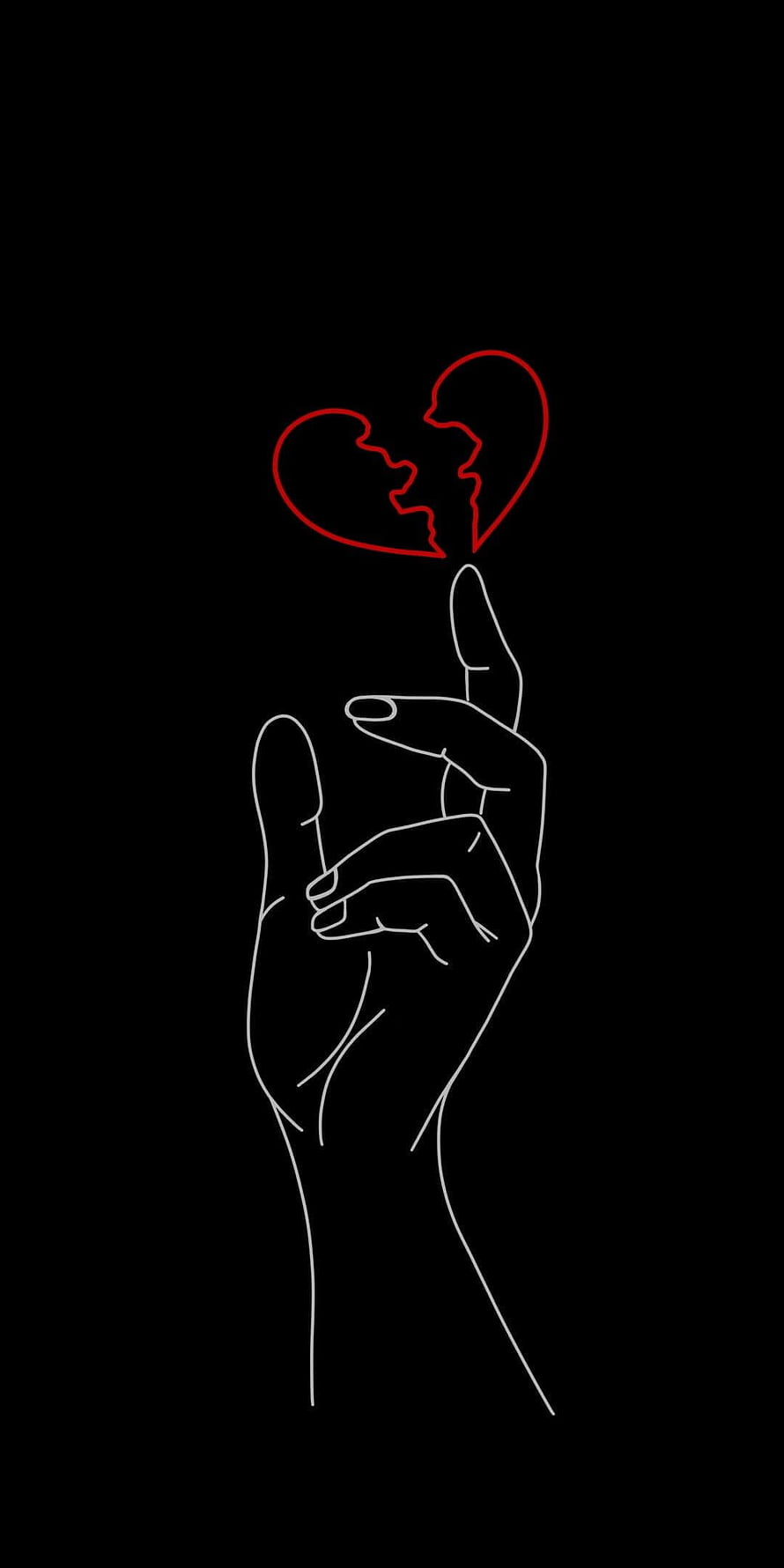 Minimalist Line Art of Hand Holding Broken Heart HD phone wallpaper