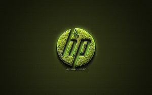 Glowing Green HP Logo on Dark Carbon Fiber Background HD wallpaper
