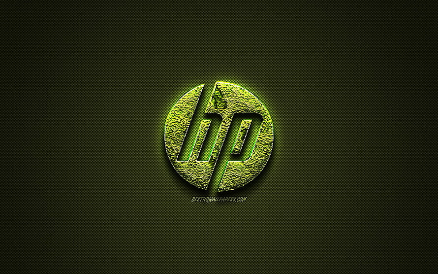 Glowing Green HP Logo on Dark Carbon Fiber Background HD wallpaper