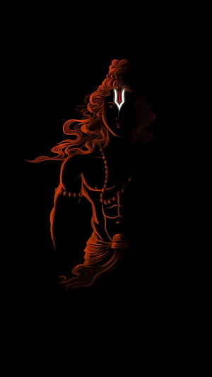Dark Silhouette of Lord Shiva with Glowing Third Eye and Orange Hair HD phone wallpaper