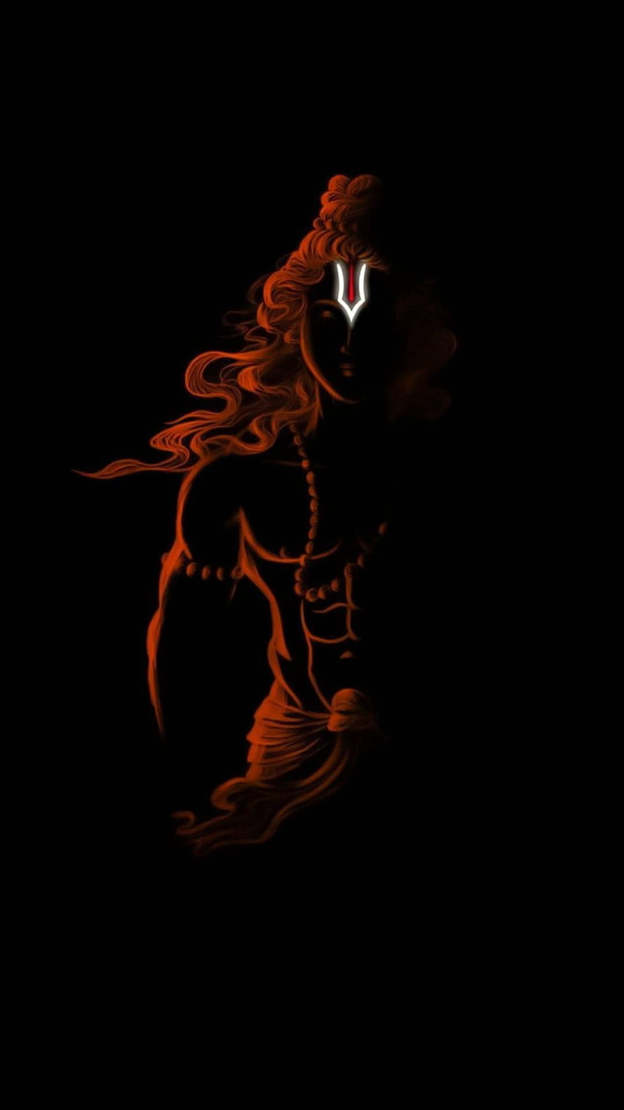 Dark Silhouette of Lord Shiva with Glowing Third Eye and Orange Hair HD phone wallpaper