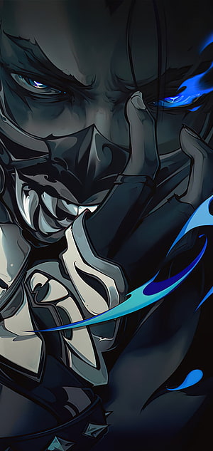 Dark Fantasy Anime Character With Glowing Blue Eyes And Mask HD phone wallpaper