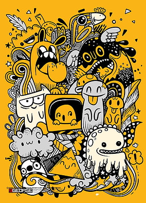 Sponge Pongtichat 3George Yellow Black White Cartoon Doodle Art Illustration HD phone wallpaper
