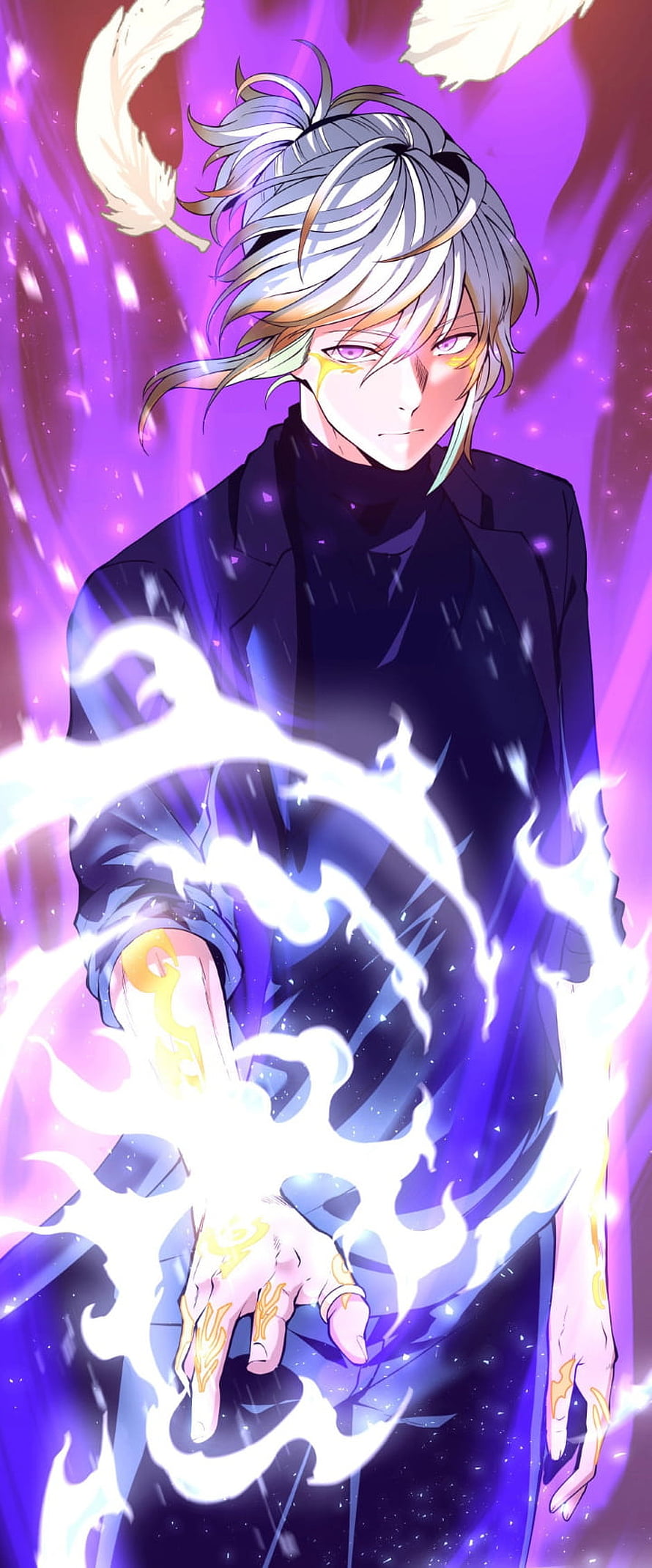 Anime Male Character With Silver Hair Casting Magic Spell With Glowing Runes HD phone wallpaper