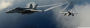 F-14 Tomcat Fighter Jets Flying Over the Pacific Ocean with Condensation Trails HD wallpaper
