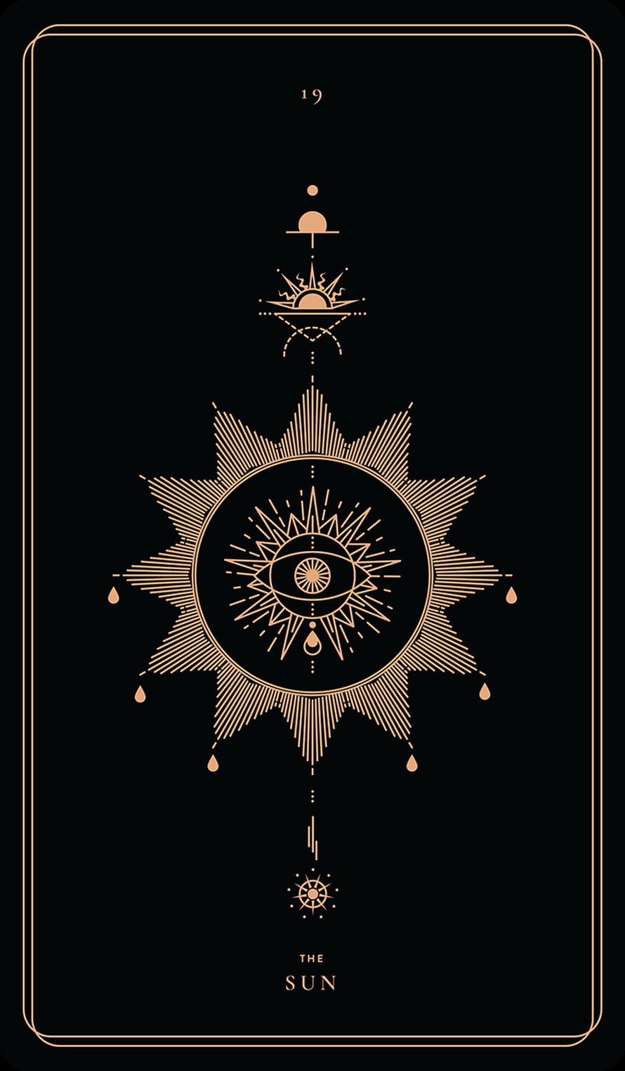 The Sun Tarot Card Minimalist Line Art with Golden Eye and Celestial Symbols on Black Background HD phone wallpaper