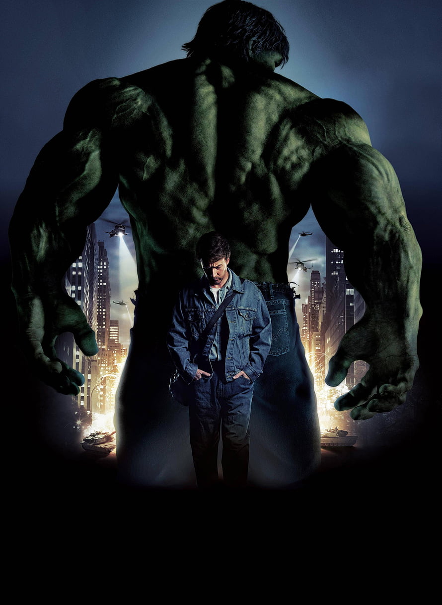 The Incredible Hulk Movie Poster Featuring Bruce Banner and the Green Giant in a Cityscape HD phone wallpaper