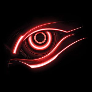 Glowing Red Cyberpunk Eye with Neon Rings and Futuristic Tech Details HD phone wallpaper