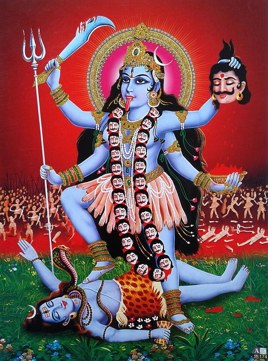 Kali Maa Devouring Shiva in Traditional Indian Mythological Art HD phone wallpaper