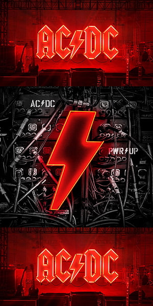 AC DC Power Up Tour Neon Stage Design with Lightning Bolt Logo and Amplifier Rig HD phone wallpaper